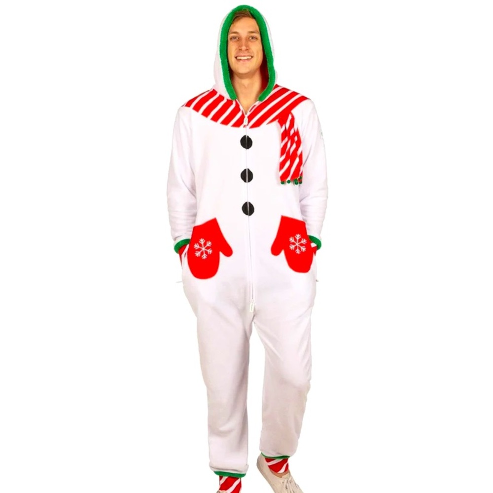 Snowman Jumpsuit Onesie Tipsy Elves Bright White Men’s NWT